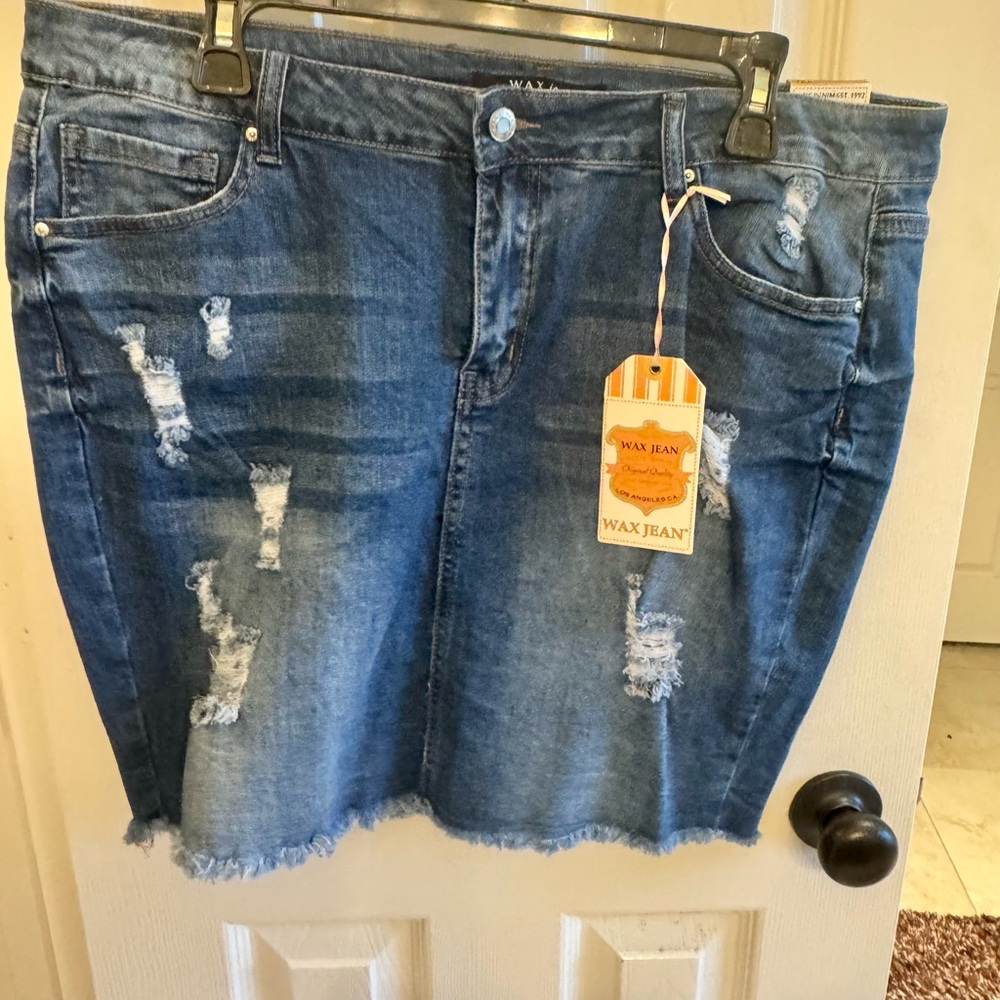 Wax Jean Distressed Blue Denim Pencil Skirt